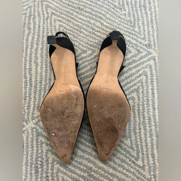 Manolo Blanhik Black Satin Slingback Pumps - Picture 5 of 8